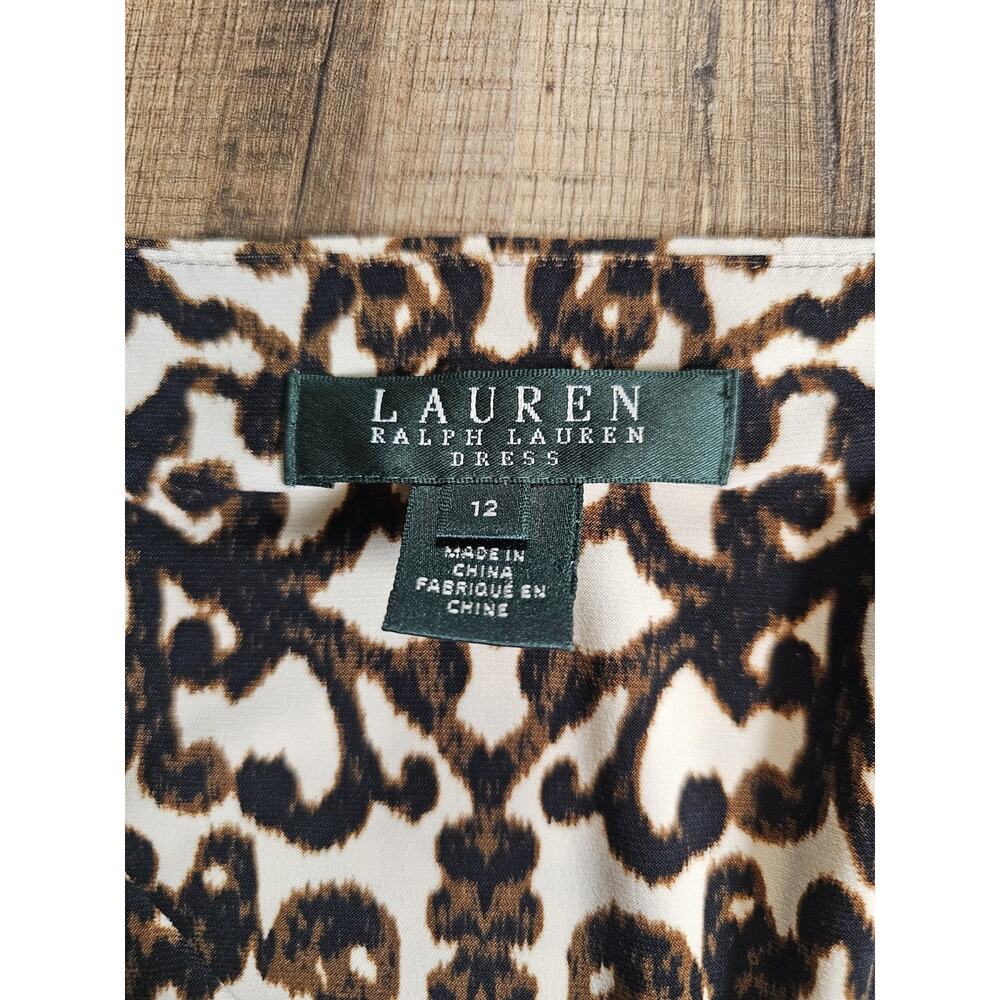 LAUREN Ralph Lauren Abstract V-Neck 3/4 Sleeve Ruched Jersey Dress Women's 12 - Picture 5 of 12